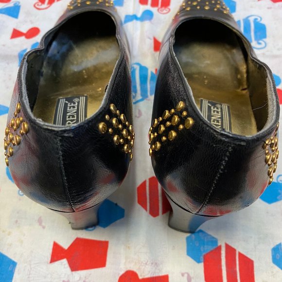 Vintage 1980s 1990s J Renee Black Pumps with Gold Studs Size 8M Retro Rocker - Picture 4 of 8